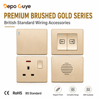 Prise de courant universelle dorée 3/5 broches en plastique, prise murale britannique, 6 prises, 10A/13A, double ports USB, 220V, interrupteur bidirectionnel, TV, ordinateur, CAT6