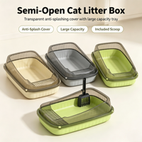 Bac à litière pour chat semi-ouvert transparent avec couvercle anti-éclaboussures, grande capacité, avec pelle, toilette pour chat d'intérieur pour la maison