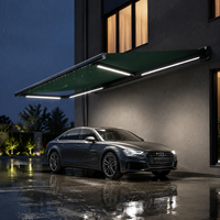 Auvent rétractable motorisé en acrylique, luxe, imperméable, protection UV, cassette intégrale en aluminium, pare-soleil pour patio, télécommande, LED CE