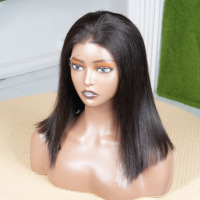 Perruques de Cheveux Humains Vietnamiens de Haute Qualité Grade 12A, 14 Pouces, Double Drawn, Lisses Comme des Baguettes, avec Frontale en Dentelle HD 13x4