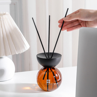 Diffuseur de parfum en verre sphérique de 250 ml avec bouchon en forme de bol, bâtonnets en fibre noire désodorisants, décoration de table, coffret cadeau