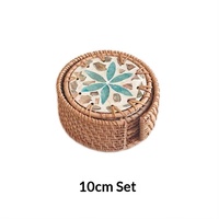 Sous-verre rond en résine et coquille de rotin de 10 cm, tressé à la main, isolant, pour tasses, café, cuisine, maison, décoration de table