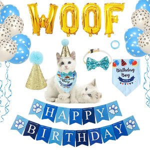 Paquet de ballons rose bleu chien joyeux anniversaire woof lettre chapeau de fête pour animaux de compagnie <span class=keywords><strong>serviette</strong></span> de salive - Product Image 3