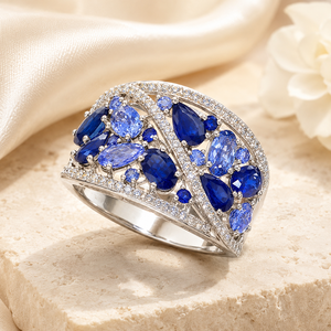 Anello dal design cavo di colore blu, elegante anello da dito per donna - Product Image 3
