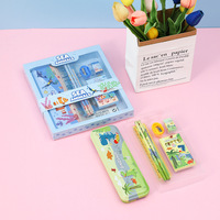 Ensemble de papeterie 9 en 1 pour enfants, garçons et filles, avec règle, gomme, taille-crayon, dessin animé kawaii, cadeau pour l'école et le bureau