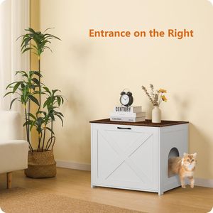 Mueble <span class=keywords><strong>para</strong></span> Arenero de Gatos Oculto, Entrada Reversible (Izquierda o Derecha), Baño, <span class=keywords><strong>Mesa</strong></span> Auxiliar, Blanco y Marrón Rústico - Product Image 1