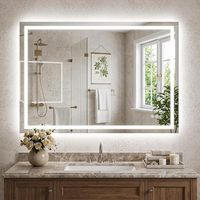Ensemble de miroir mural intelligent anti-buée illuminé par LED Verre flotté rectangulaire pour salle de bain et hôtel Connectivité Bluetooth