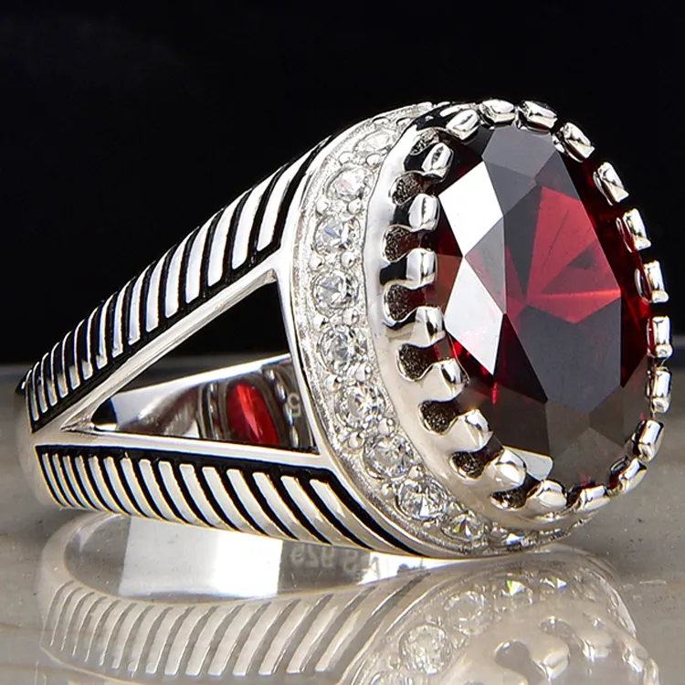Atacado luxo clássico pedra preciosa anel rubi vermelho 18k branco ouro xp