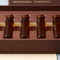 Boîte rigide personnalisée avec couvercle en chocolat pour 6 flacons de peptides, en carton éponge, impression offset, logo estampé à chaud en feuille d'or