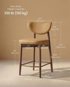 <span class=keywords><strong>VASAGLE</strong></span> - Juego de 2 Sillas de Bar de Lujo Modernas de Madera con Asiento de Cuero Sintético Marrón Caramelo y Patas Cónicas - Product Image 2