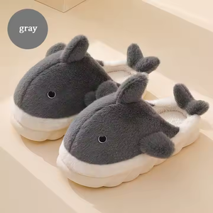 <span class=keywords><strong>Chaussons</strong></span> d'intérieur en peluche requin bleu, pantoufles plates en forme d'animaux, <span class=keywords><strong>chaussons</strong></span> de maison en peluche requin - Product Image 1