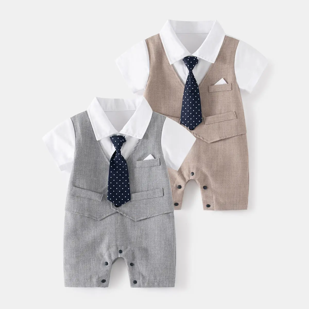 Produsen Cina musim panas anak laki-laki kecil setelan kemeja putih lengan pendek dengan dasi pakaian set