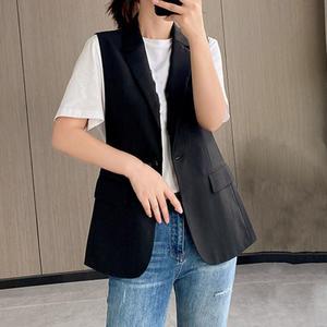 Blazer minimaliste pour <span class=keywords><strong>femme</strong></span> Gilets Top Sleeveless One Button Pocketed Slim Coat New Office Lady Autumn Spring Waistcoats - Product Image 4