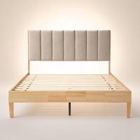 Lit plateforme Queen moderne et minimaliste avec panneau capitonné et cadre de lit brun naturel pour la maison