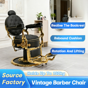 Fauteuil <span class=keywords><strong>de</strong></span> Barbier Inclinable en Cuir Rotatif pour Hommes, Chaise <span class=keywords><strong>de</strong></span> Salon <span class=keywords><strong>de</strong></span> Coiffure Dorée Robuste - Product Image 2