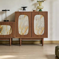 Buffet en bois noir de style mid-century modern, armoire de luxe, meuble de rangement pour salon, console décorative pour la maison