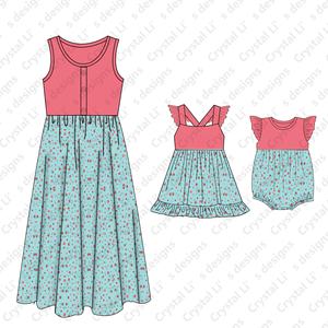 2020 Mommy and Me Famiglia Abiti <span class=keywords><strong>Madre</strong></span> e <span class=keywords><strong>Figlia</strong></span> Stampa Floreale di Corrispondenza Maxi Vestito - Product Image 2