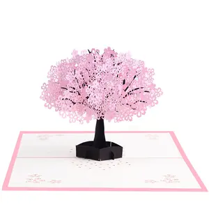 Hot Sale 3D Pop UP Greeting Cards Cherry Tree Wedding Invitations Card With Envelop Romantic Valentine's Day Anniversary Gifts