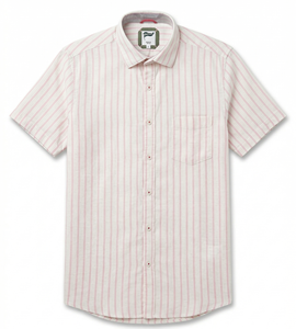 เสื้อเชิ้ตลินินลายทางลำลองสำหรับผู้ชาย ทรงเข้ารูป ระบายอากาศได้ดี เหมาะสำหรับใส่ในฤดูร้อน คุณภาพส่งออก เสื้อผ้าขายส่ง - Product Image 1