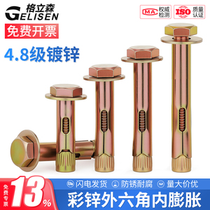 Gelisen Boulon d'ancrage à expansion hexagonale externe et interne, zingué, grade 4.8, M6 M8 M10 M12, fixation pour sol en béton - Product Image 5
