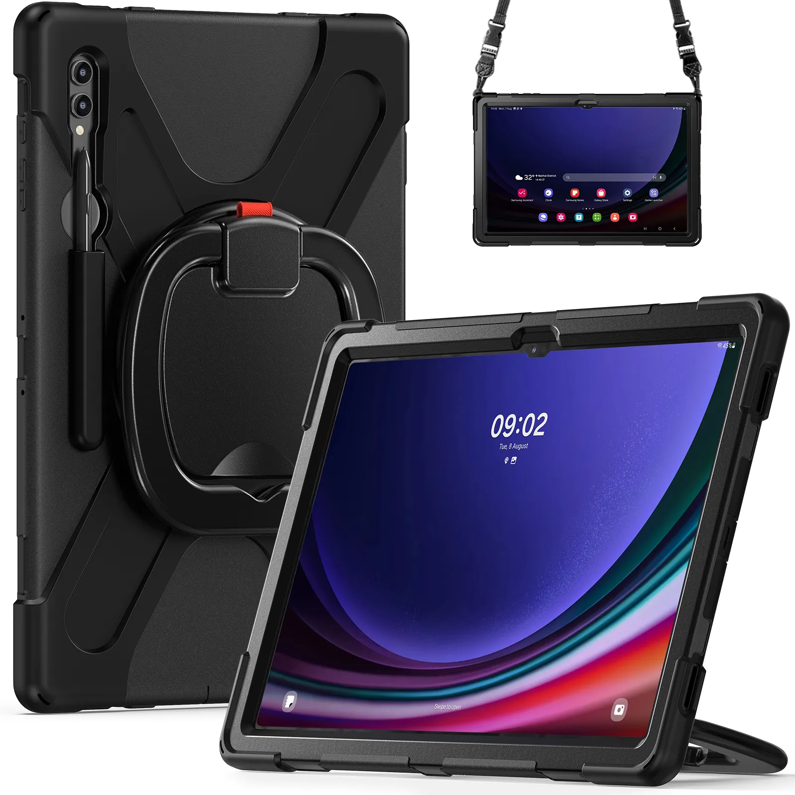 Tablet Case de Proteção Completa para Samsung Tab S9Ultra X910 S8 Ultra X900 14.6 polegadas Tablet Covers & Cases 360 Rotating Kickstand