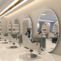 Miroir LED commercial moderne en cuir pour salon, simple et double face, à poser au sol ou à fixer au mur, idéal pour les salons de coiffure, la permanente et la coloration.