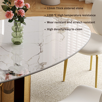 Ensemble de table à manger moderne en pierre frittée dorée crème blanche de forme octogonale avec 6 chaises, pieds en métal imperméables et écologiques pour hôtel