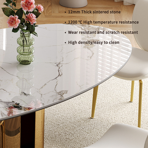 Ensemble <span class=keywords><strong>de</strong></span> table à manger moderne en pierre frittée dorée crème <span class=keywords><strong>blanche</strong></span> <span class=keywords><strong>de</strong></span> forme octogonale avec 6 chaises, pieds en métal imperméables et écologiques pour hôtel - Product Image 3