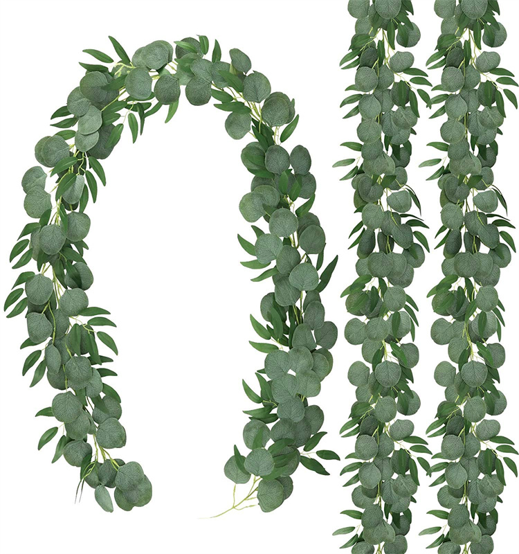 Artificial Silver Dollar Eucalyptus  Garland with Willow Leaves for Wedding Party Home Decoration