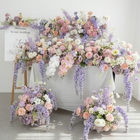 Fleur artificielle en soie rose poudré et violette, faite à la main, personnalisable, pour chemin de table ou boule de fleurs, décoration de table de mariage