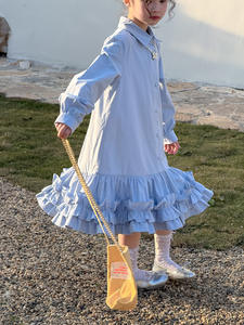 Gonna Lunga Casual per <span class=keywords><strong>Bambina</strong></span> Stile Coreano in Cotone con Colletto a Camicia e Volant in Pizzo, Nuova Collezione Primavera 2026 - Product Image 2