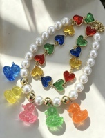 Collier en forme de cœur coloré en résine et alliage, avec pendentif canard coloré et perles dorées épaisses – Cadeau idéal