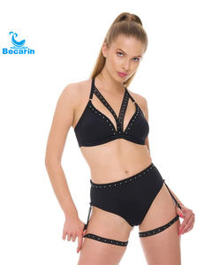 Fabricant de vêtements de <span class=keywords><strong>danse</strong></span> personnalisés, vêtements de pole dance bleus, tissu en maille patchwork, costume de pole dance de haute qualité - Product Image 4