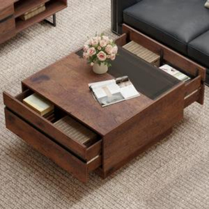 Modern Wooden Coffee <b>Table</b> with Storage <b>Drawers</b> Living Room Furniture Solid Wood <b>Top</b> and Frame - Product Image 1