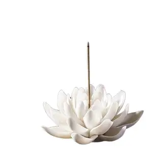 Ywbeyond-Flor de cerámica hecha a mano para decoración de pared o maceta, soporte para varillas de incienso de loto, flores de porcelana