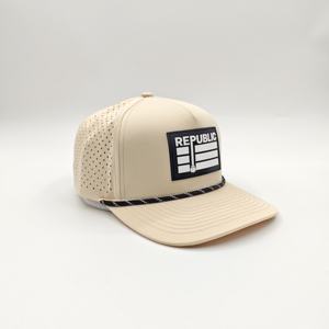 Casquettes de golf 5 panneaux en polyester respirantes de performance avec logo en caoutchouc de qualité supérieure, casquettes de sport de designer, snapback personnalisé Dobby Léopard - Product Image 4