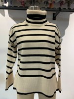 Pulls pour femmes 2024 pull à col roulé ample côtelé noir et blanc rayé tricoté long pull pour les femmes