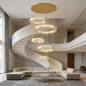 Lampadario a Sospensione con 5 Anelli, 160W, Altezza Regolabile, 3 Colori, Cristalli, per Soggiorno Moderno e <span class=keywords><strong>Hotel</strong></span> - Product Image 3