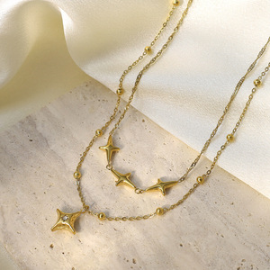 Star Shape Stainless Steel Necklace 18K Gold Plated Double Layer Clavicle Chain For Party Fashion Pendant Jewelry - Product Image 3