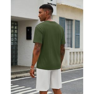 Camisetas de algodón Cotrasen para hombre UPF 50 + con hombro caído, cuello redondo informal de verano; camisetas suaves y holgadas con patrón sólido - Product Image 4