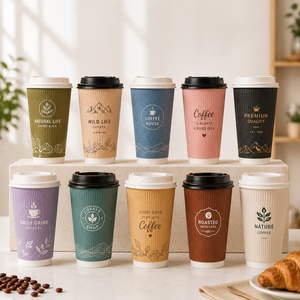Gobelets à café jetables à double paroi en papier ondulé de 20 oz, vente en gros, compostables, revêtement PHA/PLA/PE, gobelets en papier personnalisés avec logo, service alimentaire - Product Image 1
