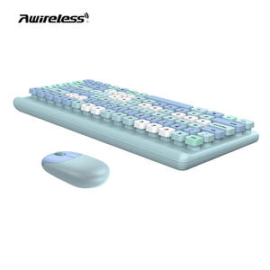 Awireless Round Keys Aesthetic Korean Custom Steampunk Color Wireless Retro Cute Retro Membrane Wireless <b>Keyboard</b> Mouse Set - Product Image 2