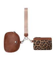 Dompet Gelang Motif Macan Tutul Portabel dengan Dua Kantong Resleting dan Kantong Koin Gantungan Kunci yang Dapat Dilepas