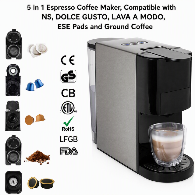 5 in 1 Multi Capsule Espresso Coffee Maker for NS Dolce Gusto Lava Modo Mio ESE Pads Ground Coffee Household Coffee Machine
