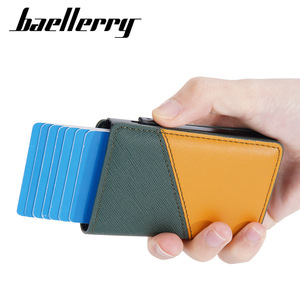 Baellerry Men's Patchwork Leather Card Holder 9 Slots <b>RFID</b> Protection Credit Card <b>Wallet</b> Geometric Design Everyday Use - Product Image 5