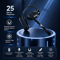 Headphone Nirkabel Open Ear Baru, 25 Jam Waktu Bermain, Mikrofon Magnetik Lepas Pasang, Serat Karbon, Headset Bisnis Satu Sisi