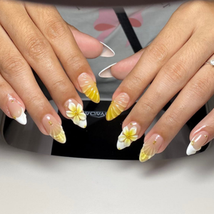<span class=keywords><strong>Uñas</strong></span> Postizas Hechas a Mano, Medianas, Almendradas, con Punta Francesa, Diseño de Flores Rosadas en 3D, <span class=keywords><strong>Uñas</strong></span> Acrílicas para Mujer - Product Image 3