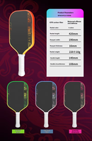 Raquette de pickleball en fibre de carbone T700, 230g, 16mm d'épaisseur, 418x190x16mm, structure nid d'abeille, fabrication OEM ODM, marque privée