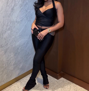 Viviblook J26ST054 Conjunto de Dos Piezas para Mujer, Top Halter Hueco de Color Sólido, Pantalones Ajustados, Estilo Sexy para el Verano - Product Image 1