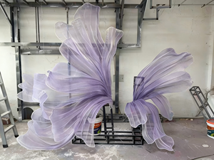 MSH D357 Décoration de fond artistique géante en <span class=keywords><strong>organza</strong></span> floral rose de luxe, installation suspendue en forme d'arche pour <span class=keywords><strong>mariage</strong></span> et vitrine - Product Image 4